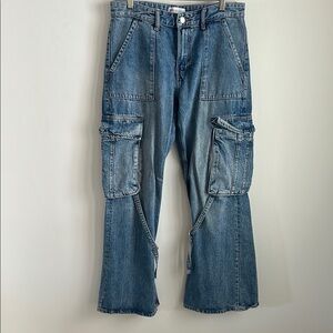 Trendy Blue Denim/cargo wide leg jeans